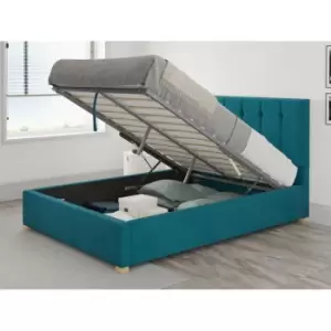 Image of Hepburn Ottoman Upholstered Bed, Plush Velvet, Teal - Ottoman Bed Size King (150x200)