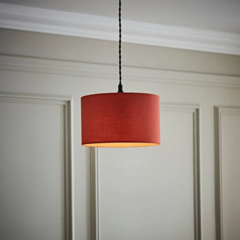 Image of ValueLights ValueLights Reni Rust Red Fabric Easy Fit Drum Ceiling Lamp Shade in Burnt Orange Size: Small Burnt Orange Small Unisex 5016529271185