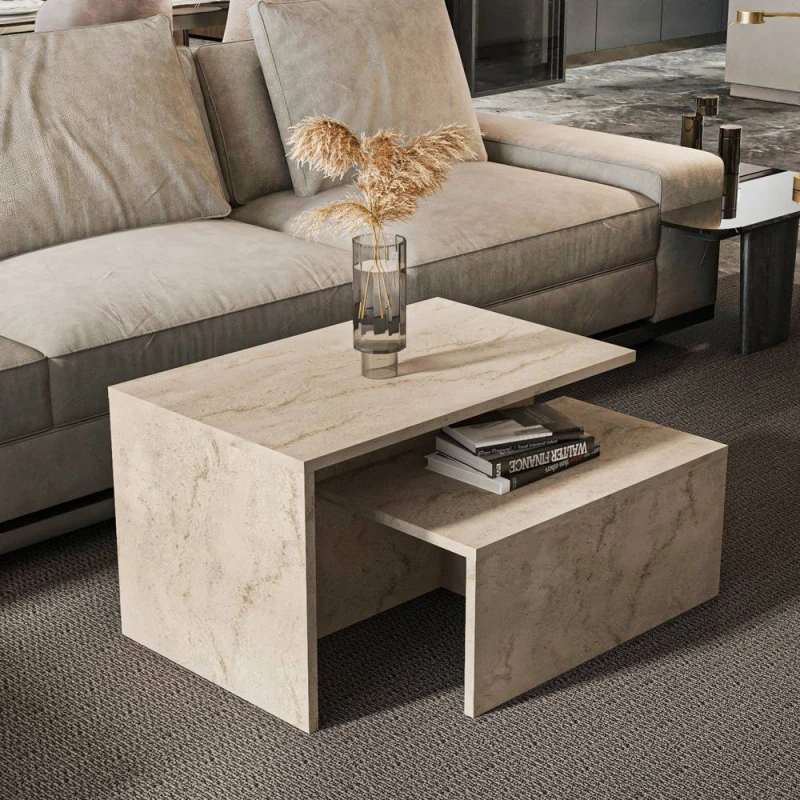 Image of Decorotika Twins 2 Pieces Nesting Coffee Table in Beige Beige Unisex