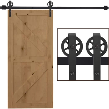 Image of 6.6ft Sliding Wood Barn Door Hardware Kits Track Industrial Style A Set - Homcom