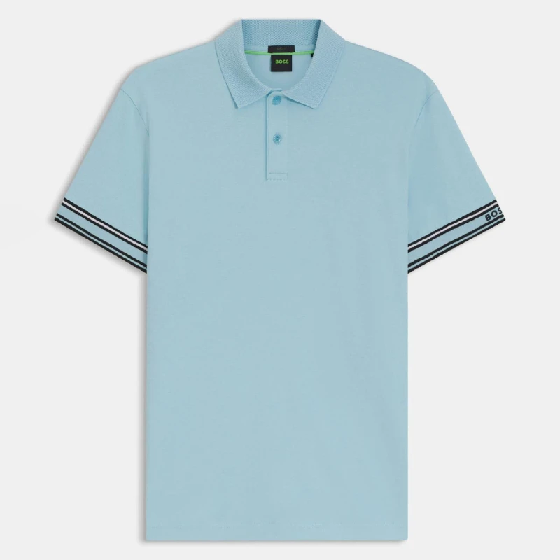Image of Boss Zone Stripe Cuff Polo Shirt Blue male S