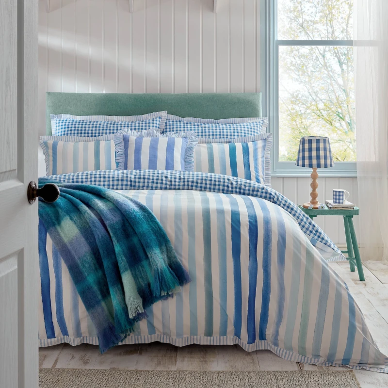 Image of Bluebellgray Sunday Stripe Duvet Cover Bedding Set Blue