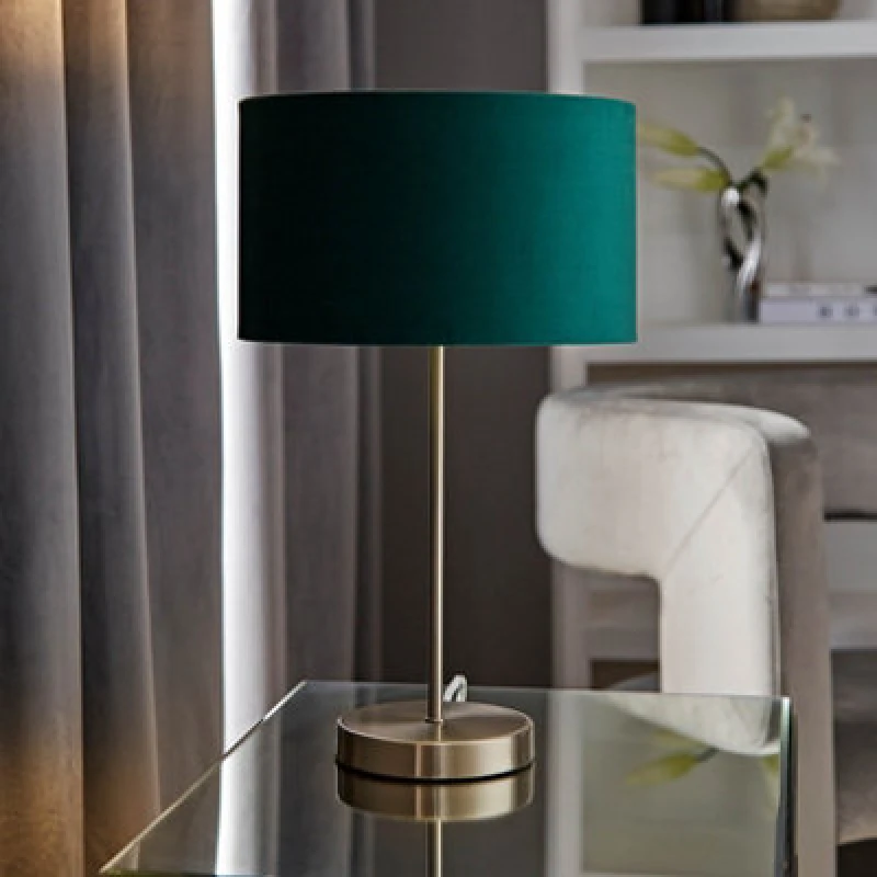 Image of ValueLights ValueLights Charlie Chrome Stem Table Lamp Light with Velvet Shade in Bottle Green Size: 10" Bottle Green 10" Unisex 5059406