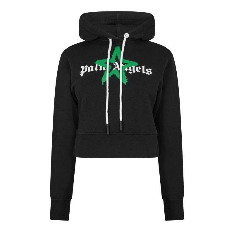 Image of Palm Angels Womens Star Pull Over Hoodie Black Green female 6 (2XS)
