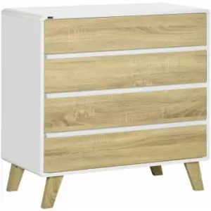 Image of Homcom - Chest of Drawers, 4 Drawer Storage Cabinet Organiser for Bedroom - White, Natural