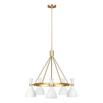 Image of Joan 5 Light Chandelier, Matt White, Matt White , Burnished Brass, E27