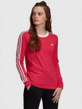 Image of Adidas Originals 3 Stripe Long Sleeve T-Shirt - Pink