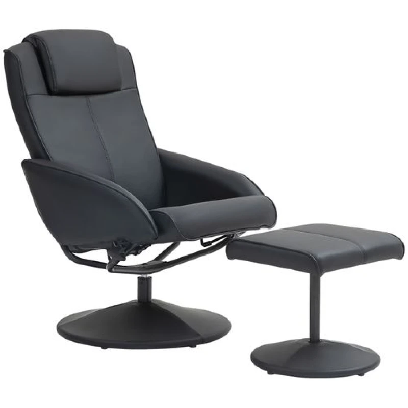 Image of HOMCOM Swivel Armchair With Footstool And Adjustable Backrest Black 833-360V70BK