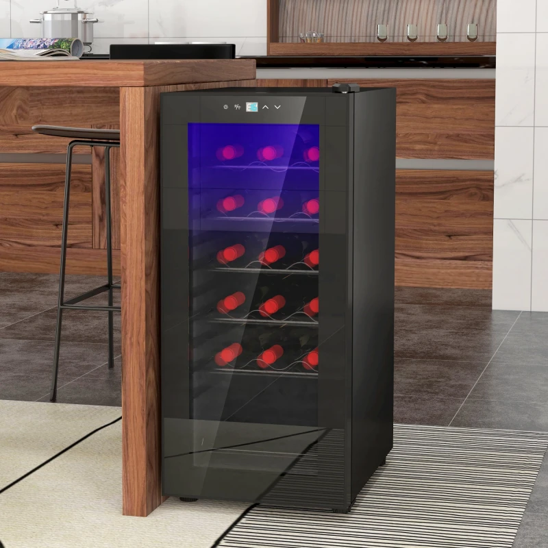 Image of HOMCOM 50L Undercounter Wine Cooler Fridge With LED Light Glass Door 18 Bottles, Black 800-196V70BK