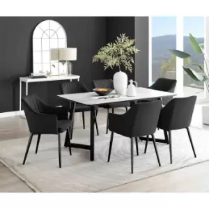 Image of Furniture Box Carson White Marble Effect Dining Table and 6 Black Calla Black Leg Chairs