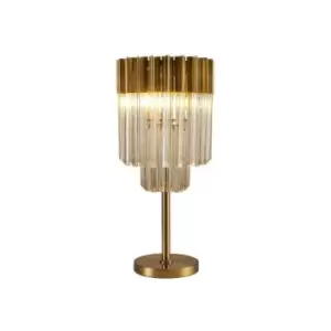 Image of Luminosa Poland Table Lamp 3 Light E14, Brass, Cognac Sculpted Glass