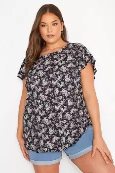 Image of Printed Frill Shoulder Top