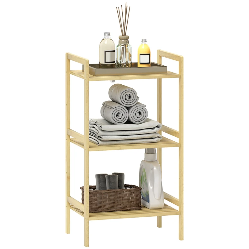 Image of HOMCOM 3-Tier Bamboo Bathroom Storage Shelf with Adjustable Rack - Natural - Natural wood finish TJ Hughes 5063603758964
