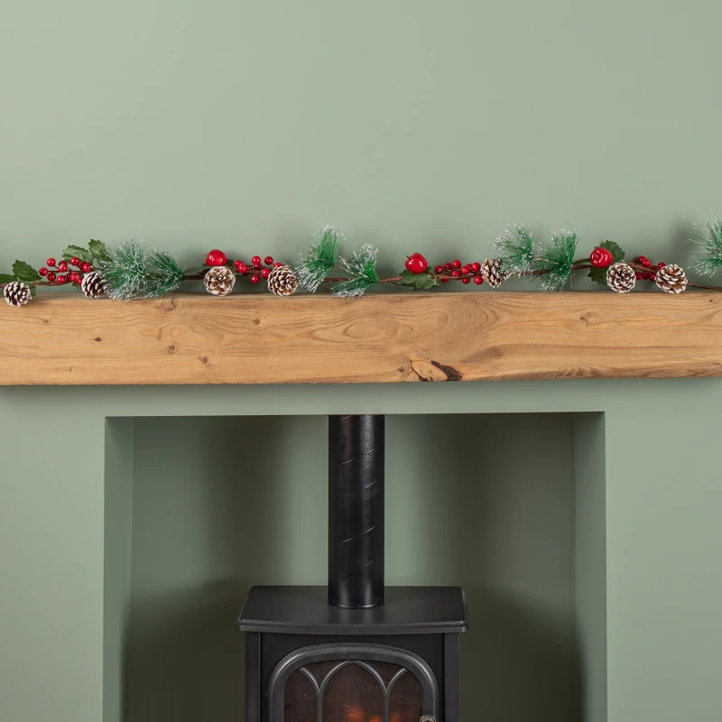 Image of 1.5m Christmas Berry Garland with Pinecones and Silver Glitter Tips
