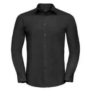 Image of Russell Collection Mens Long Sleeve Poly-Cotton Easy Care Tailored Poplin Shirt (4XL) (Black)