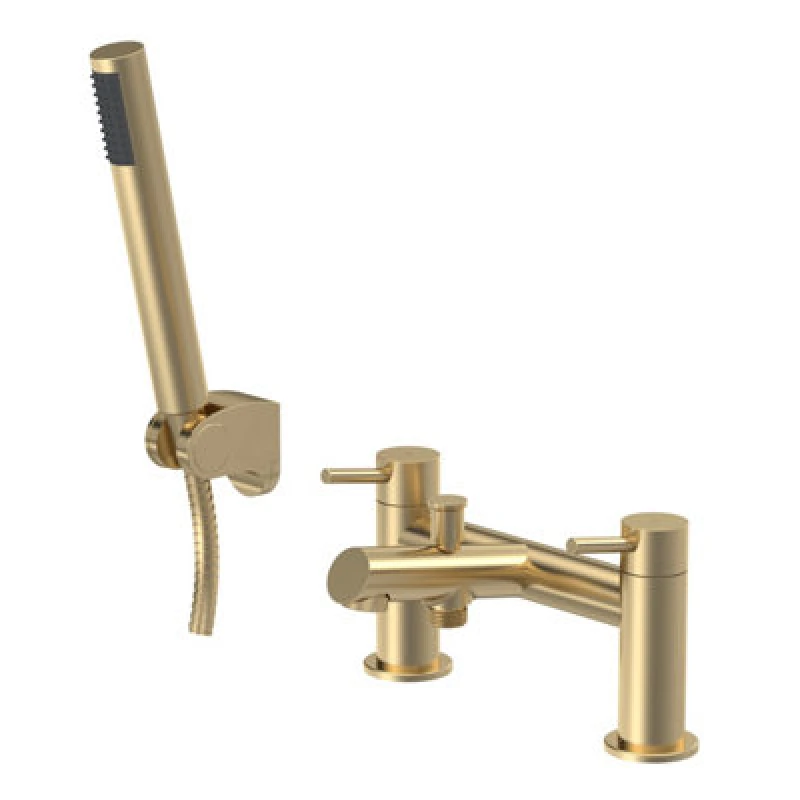 Image of Balterley Round Minimalist Bath Shower Mixer Tap with Shower Kit Brushed Brass Bronze