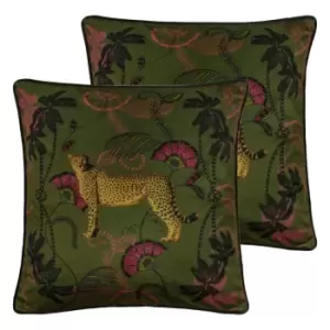 Image of Paoletti Tropica Cheetah Twin Pack Polyester Filled Cushions Khaki