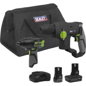 Image of Sealey 10.8v Cordless SDS Drill and Impact Driver Kit 1 x 2ah & 1 x 4ah Li-ion Charger Bag