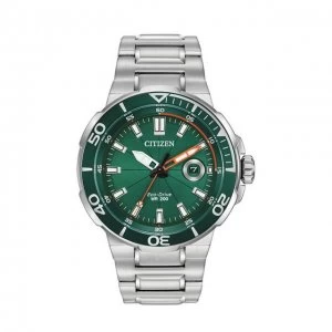 Image of Citizen Green And Silver 'Endeavour' Eco-Drive Sports Watch - Aw1428-53X