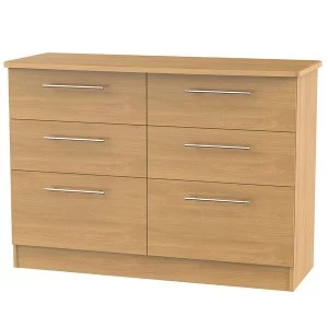 Image of Robert Dyas Edina Ready Assembled 6-Drawer Midi Chest of Drawers - Modern Oak