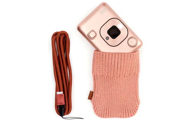 Image of Fujifilm Fujifilm Instax Mini Liplay Accessory Kit with Neck Strap & Knitted Pouch - Blush Gold 70100144613