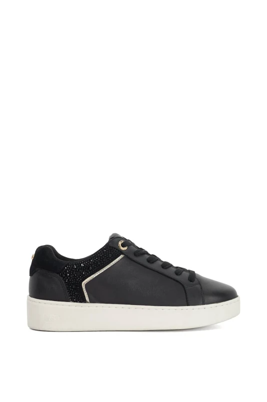 Image of Dune London Womens 'Elli' Leather Trainers in Black Size: 6 Black Female 6