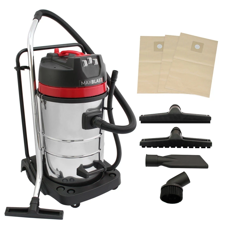 Image of Monstershop 80L Industrial Vacuum, 4 Attachments & 3 Hoover Bags Silver