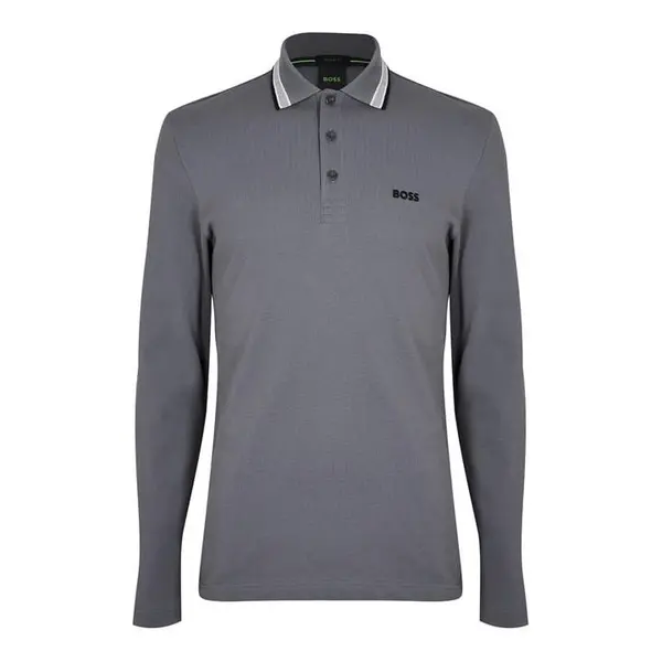 Image of Boss Plisy Long Sleeve Polo Shirt - Grey 2XL