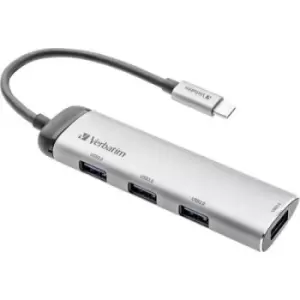 Image of Verbatim Verbatim 4 ports USB 3.2 1st Gen (USB 3.0) hub + USB C connector, LED display Grey