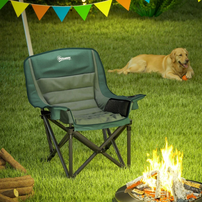 Image of OUTSUNNY Camping Chair for Adults, Padded Folding Chair in Green Green Unisex