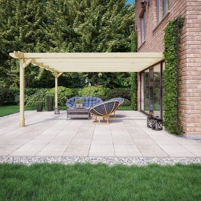 Image of Rutland County Garden Furniture Ltd Wall Mounted Double Premium Pergola, Wood, L420 x W420 x H270cm, Green Green Unisex