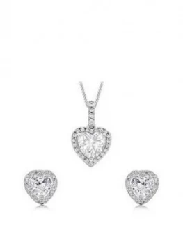 Image of Love Gold 9Ct White Gold Cubic Zirconia Heart Jewellery Set