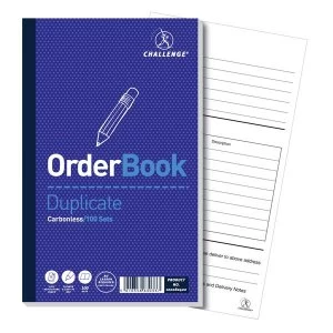 Image of Challenge 210mm x 130mm 100 Sheets Side Taped Perforated Duplicate Order Book Blue Pack of 5