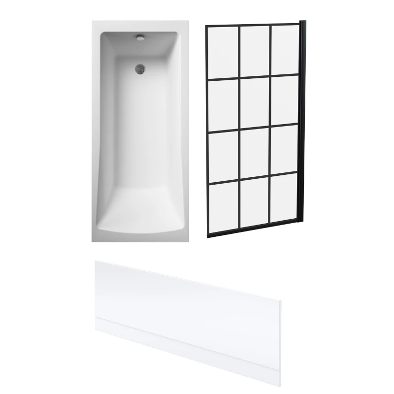 Image of Balterley Square Single Ended Bath Framed Black Screen Front Panel 1700x700mm Black