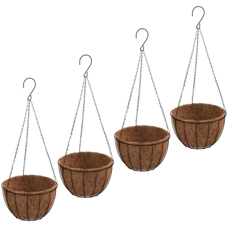 Image of VIDAXL Hanging Planters 4 pcs with Coco Liners Black o 30x52cm Steel Vidaxl 8720845670436