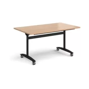 Image of Rectangular deluxe fliptop meeting table with Black frame 1400mm x 800mm - beech