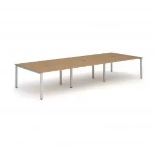 Image of B2B Silver Frame Bench Desk 1400 Oak 6 Pod