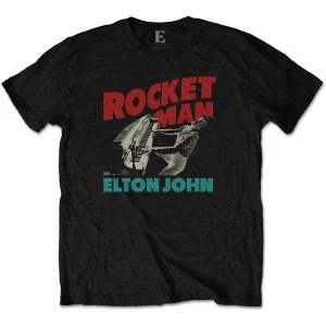 Image of Elton John - Rocketman Piano Mens Medium T-Shirt - Black