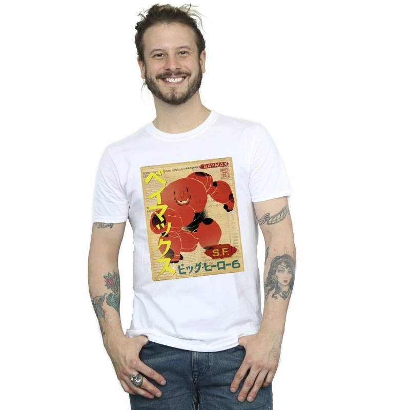 Image of Disney Men Big Hero 6 Baymax Baymax Newspaper T-Shirt in White Size: Small White S Male 5059934863286