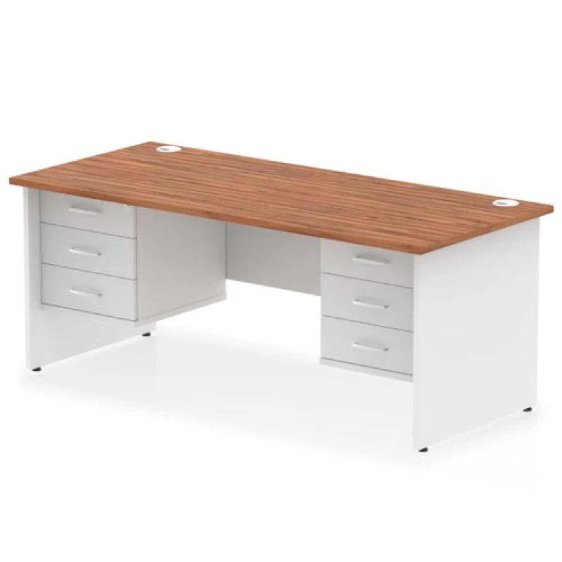 Image of Impulse Impulse 1800 x 800mm Straight Office Desk Walnut Top White Panel End Leg with 2 x 3 Drawer Fixed Pedestal MIRDP18FP3FP3WNTWHT