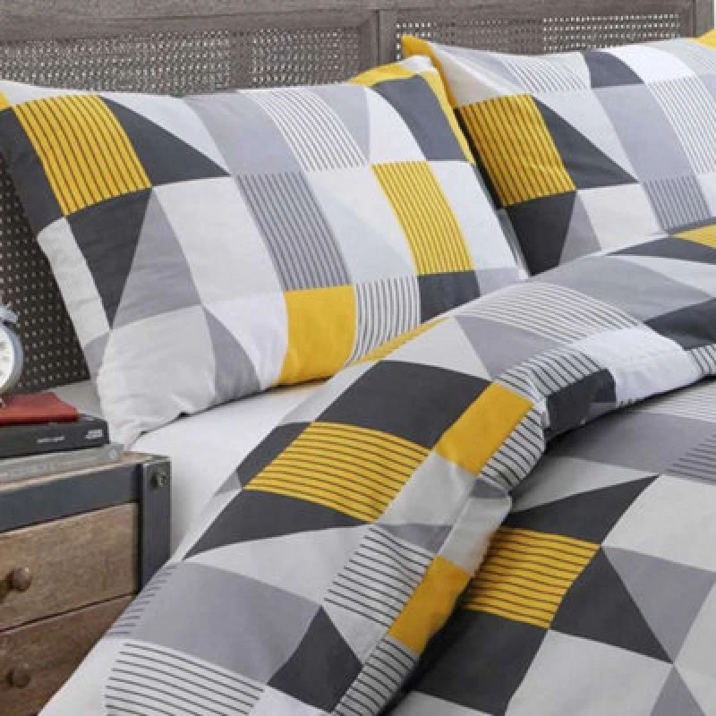 Image of Velosso Vibrant Colours Printed Cotton Blend Duvet Cover & Pillowcase Set, Breathable & Durable Bedroom Decor - Ochre