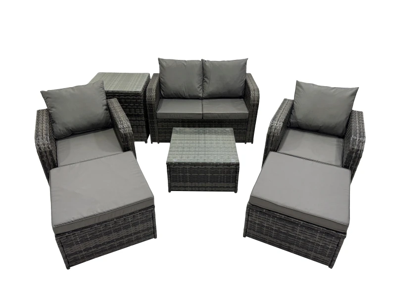 Image of Fimous Love Sofa Reclining Chair Coffee Table Set with Side Table 2 Big Stool in Dark Grey Dark Grey Unisex