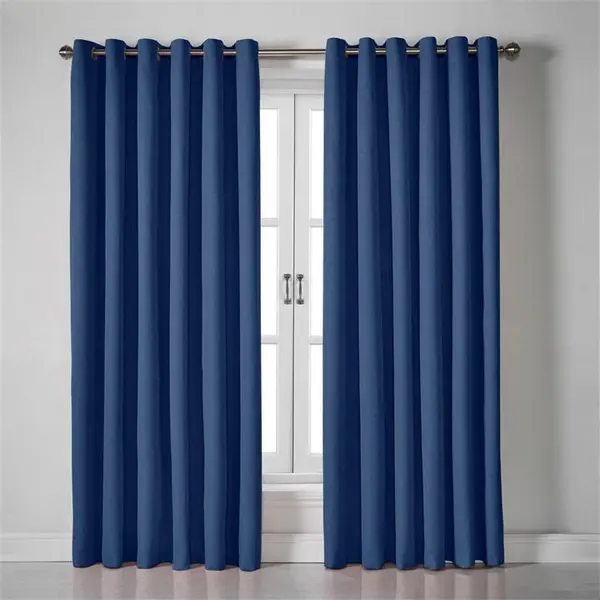 Image of Other Blackout Linen Look Ring Top Eyelet Curtains - Blue 161 x 137c
