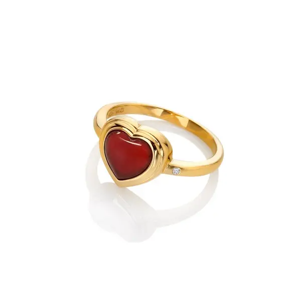 Image of Hot Diamonds x Gemstones 18ct Gold Plated Sterling Silver Heart Red Ag