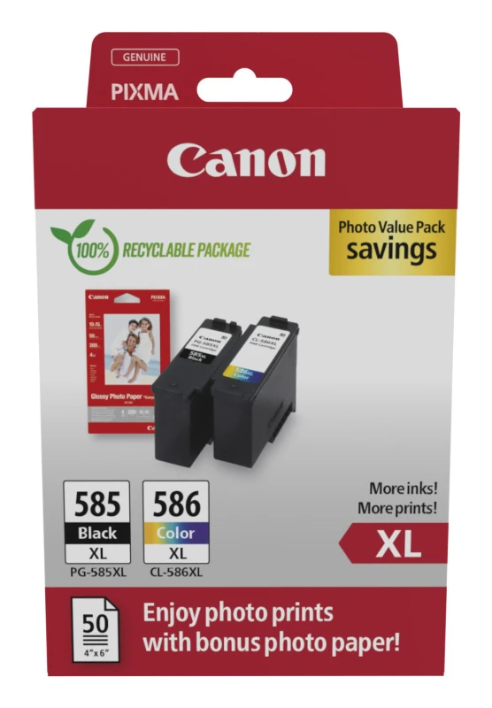 Image of Original Canon PG-585XL & CL-586XL High Capacity Ink Cartridge & Paper Multipack (6204C005)