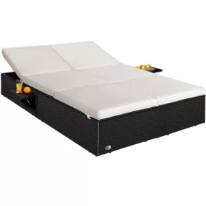 Image of Poly Rattan Double Sun Lounger Black/Cream 196x116x33cm