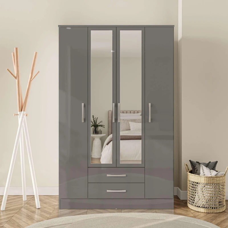 Image of Birlea Lynx 4 Door 2 Drawers & Mirror Grey unisex One Size