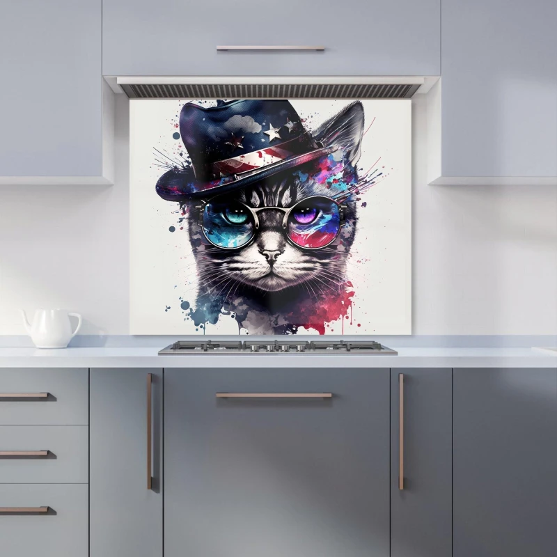 Image of Warren Reed - Designer American Shorthair Cat Face Splashart Kitchen Splashback Size: 900mm x 750mm Multicolor Unisex 900mm x 750mm