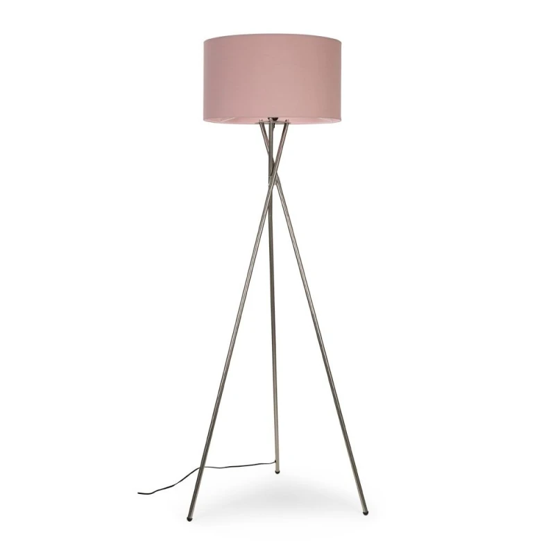Image of ValueLights ValueLights Camden Brushed Chrome Tripod Floor Lamp with Drum Lamp Shade and Bulb in Dusty Pink Dusty Pink One Size Unisex 5055759992903
