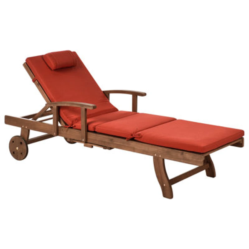 Image of Beliani Sun Lounger With Cushion Amantea Premium Acacia Wood Red